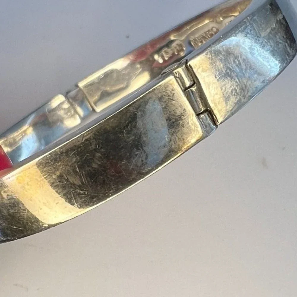 Vintage Modernist Taxco 925 Silver Bracelet Chunky Hinged